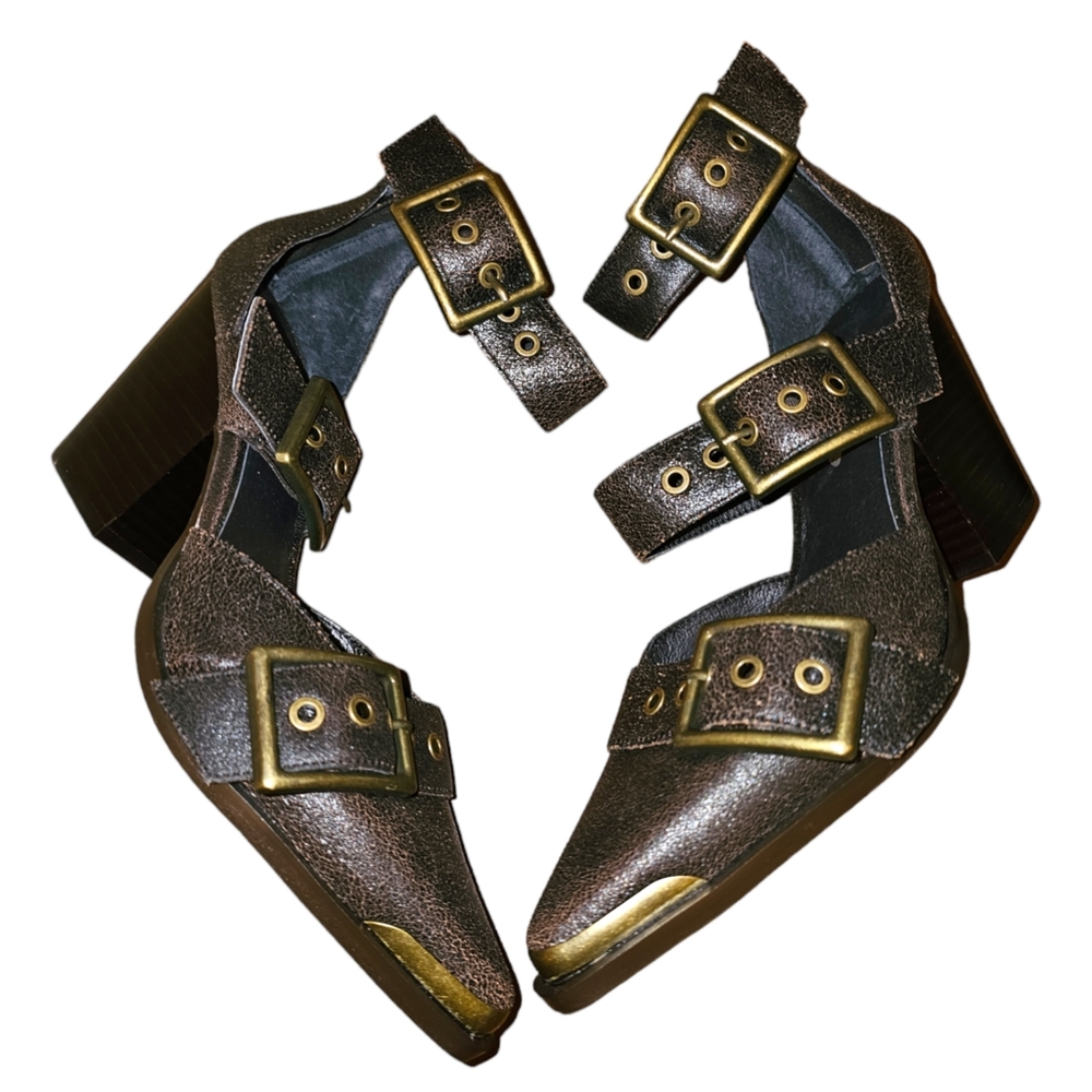 Free People JEFFREY CAMPBELL Hendrix Heels Brown Crackle Leather Size 8 - Picture 3 of 6